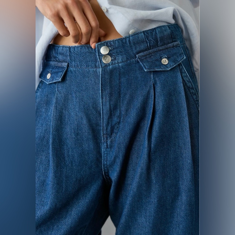 Anthropologie Pilcro Mid-Rise Pleated Trouser denim jean’s preppy baggy 29 EUC - Picture 7 of 16